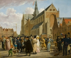 Feest op het marktplein in Haarlem vanwege de opening van de tentoonstelling (…) op 4 juli 1825 by Wybrand Hendricks