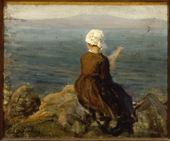 Fileuse sur les rochers à Douarnenez by Jules Breton