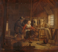 Flirtation in a cowshed by Govert Dircksz Camphuysen