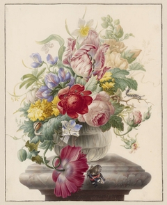 Flowers in a Glass Vase with a Butterfly by Herman Henstenburgh