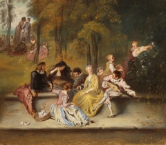 Gentlemen and Ladies on the Terrace, after detail in painting by Antoine Watteau by Ida Silfverberg