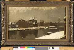 Gezicht op een stad in de sneeuw by Johannes Christiaan Karel Klinkenberg