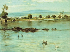 Hilo Harbor towards Mauna Loa by D. Howard Hitchcock