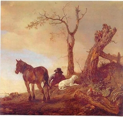 Horseman resting with his dog by Philips Wouwerman