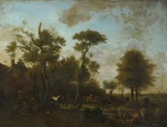 Horses, Sheep and Cattle before a Cottage by Anonymous