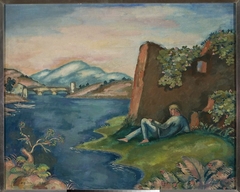 Idyll (Landscape with a man lying by the water) by Eugeniusz Żak