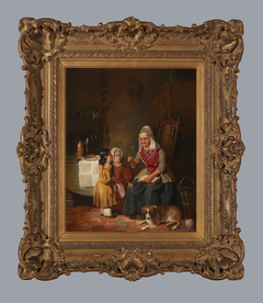 Interieur met zittende vrouw en twee meisjes, 1840–1849 by Willem Hendrik Schmidt