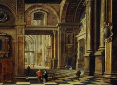 Interior of a Flemish Cathedral with Figures by Bartholomeus van Bassen