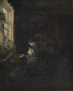 Interior with a Girl Sewing by Carl Holsøe