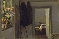 Interior with flowers at the window by Hans Smidth