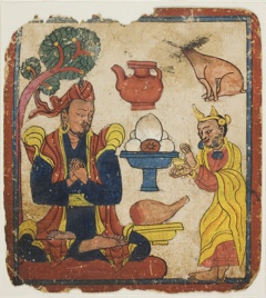 King Mangkur Nourished by Queen Devika, from a Set of Initiation Cards (Tsakali) by Unknown Artist