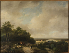 Landscape with a herd at the forest edge by Andreas Schelfhout