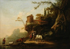 Landscape with Cowherd and Woman carrying a Laundry Basket by Anonymous