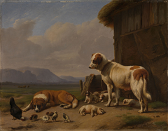 Landscape with Dogs and Chickens in a Farmyard by Daniël-Adolphe Roberts-Jones