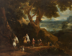 Landscape with Rudolf von Habsburg and the priest by Gonzales Coques