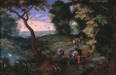 Landschap met ruiters en vee by Abraham Govaerts