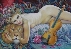 Lion, a woman and a violin by Teimuraz Kharabadze