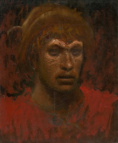 Man in Red Shirt and Hat with Feather by László Mednyánszky