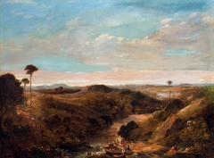 Maoris returning from fishing: Evening view at East Tamaki by Albin Martin