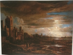 Moonlight Landscape with Ruins by Aert van der Neer