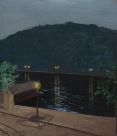 Night lights reflecting off the Danube, Budapest by Akseli Gallen-Kallela