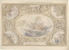 Ontwerp voor een plafondschildering met allegorie op de Roem by Elias van Nijmegen