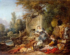 Pausing  by the Fountain by François Boucher