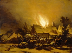 Peasants Fleeing a Burning Barn by Egbert van der Poel