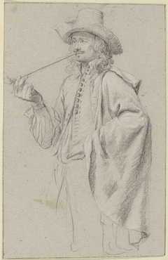 Pijprokende man met hoed en cape by Unknown Artist