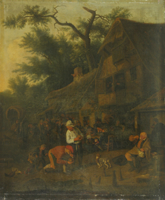 Playing skittles by Cornelis Dusart