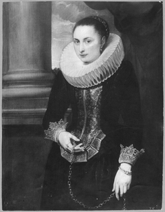 Portrait of a woman wearing a big ruff and standing with a gold chain in her hand, ca. 1620 by Anthony van Dyck