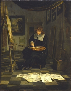 Portrait of an Artist in His Studio (Willem van de Velde?) by Michiel van Musscher