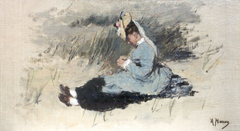 Portrait of Ariëtte (Jet) Carbentus, the Artist's Wife. in the Dunes by Anton Mauve