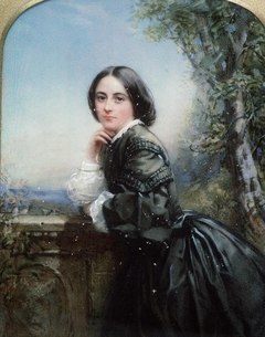 Portrait of lady in dark dress by Anonymous