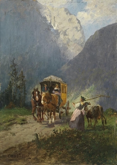 Postkutsche in den Bergen by Otto Fedder