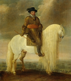 Prince Maurits astride the White Warhorse presented to him after his Victory at Nieuwpoort by Pauwels van Hillegaert