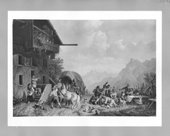 Rauferei vor einem Wirtshaus by Heinrich Bürkel