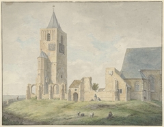 Ruïne van de kerk te Warmond by Franciscus Andreas Milatz