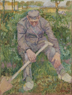 Rustende boer met spade by Jan Toorop