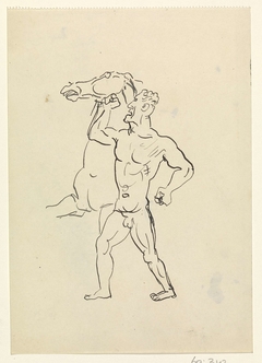 Schetsblad met man die paard in toom houdt by Leo Gestel