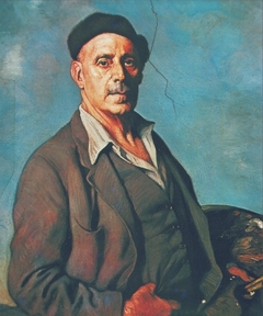 Self portrait with blue background by Ignacio Zuloaga