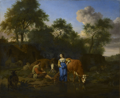 Shepherd and Shepherdess with Cattle by a Stream by Adriaen van de Velde