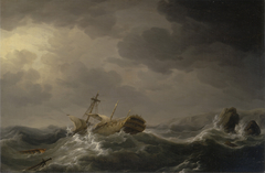 Ship wrecked on a rocky coast by Charles Brooking