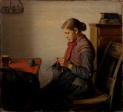 Skagen girl, Maren Sofie, knitting by Michael Peter Ancher