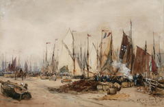 Sketch for drawing Boulogne Quay by Thomas Bush Hardy