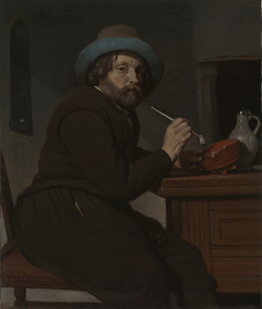 Smoker Seated at a Table by Gabriël Metsu