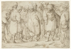 Studieblad met 16 staande figuren by Unknown Artist