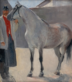 Study of a Grey Horse with a Coachman by Jozef Hanula