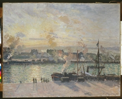 Sunset, Port of Rouen (Steamboats) by Camille Pissarro