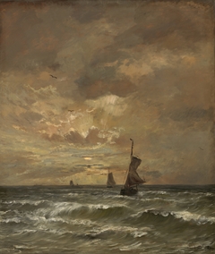 Sunset with stormy sea by Hendrik Willem Mesdag